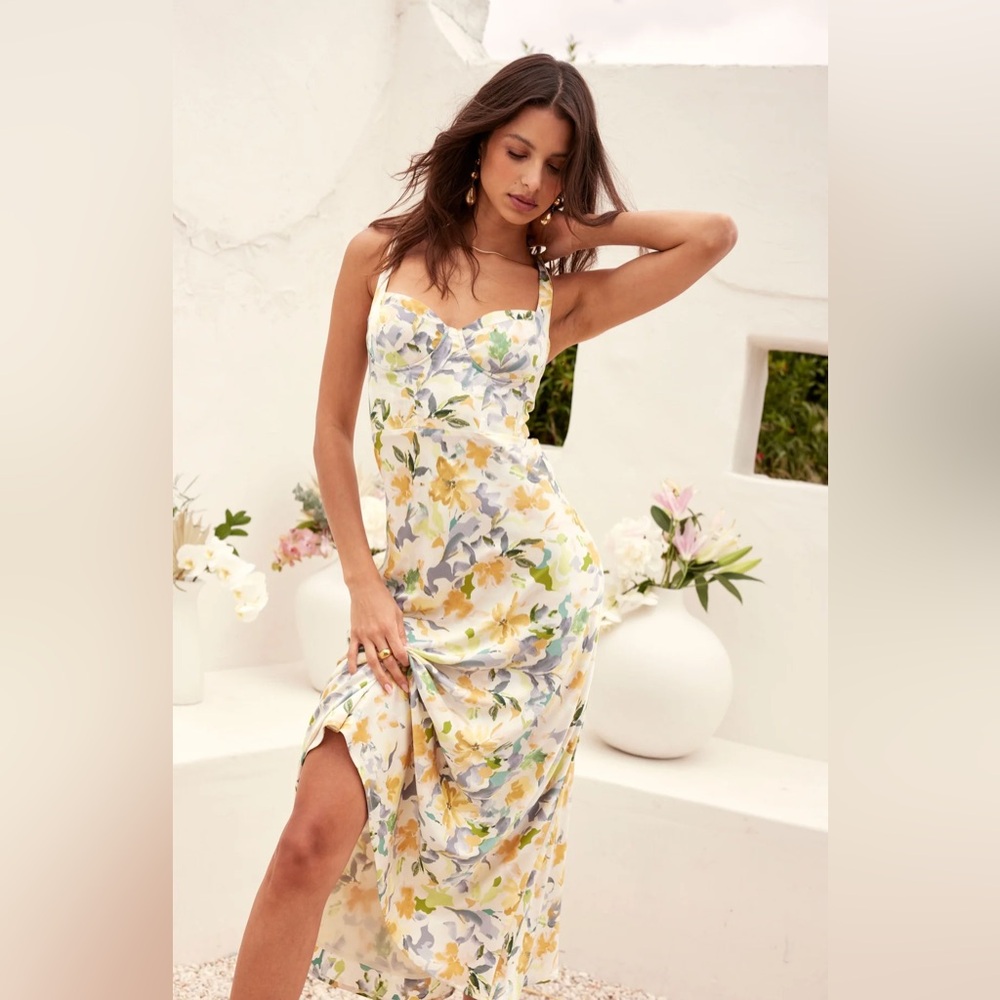 ASTR the Label Floral Corset Satin Dress XS